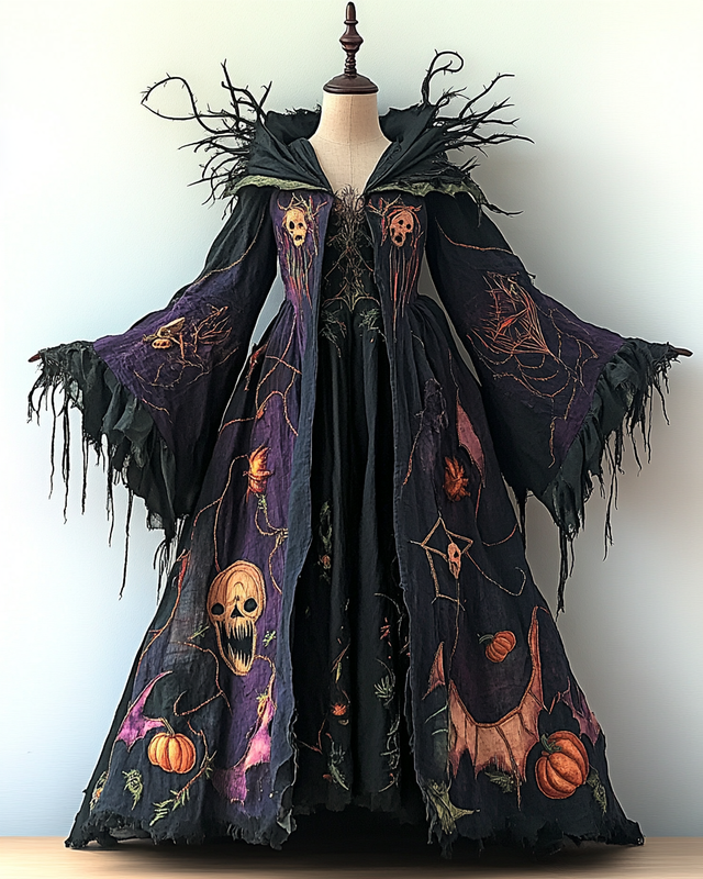 Halloween Theme Party Dark Loose Wide-Sleeved Cape 17d9