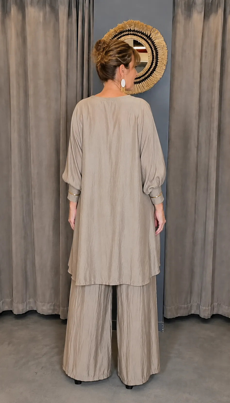 Satin V Neck Tunic Top & Wide Leg Pants Co-ord Set