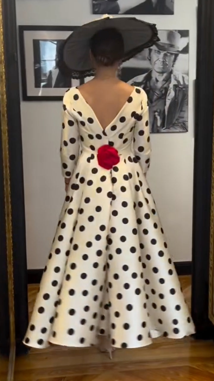 Black Polka Dot Satin Dress
