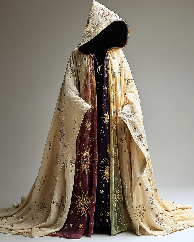 Star and moon 3D embroidery stitching contrasting ethnic style cape f2b9