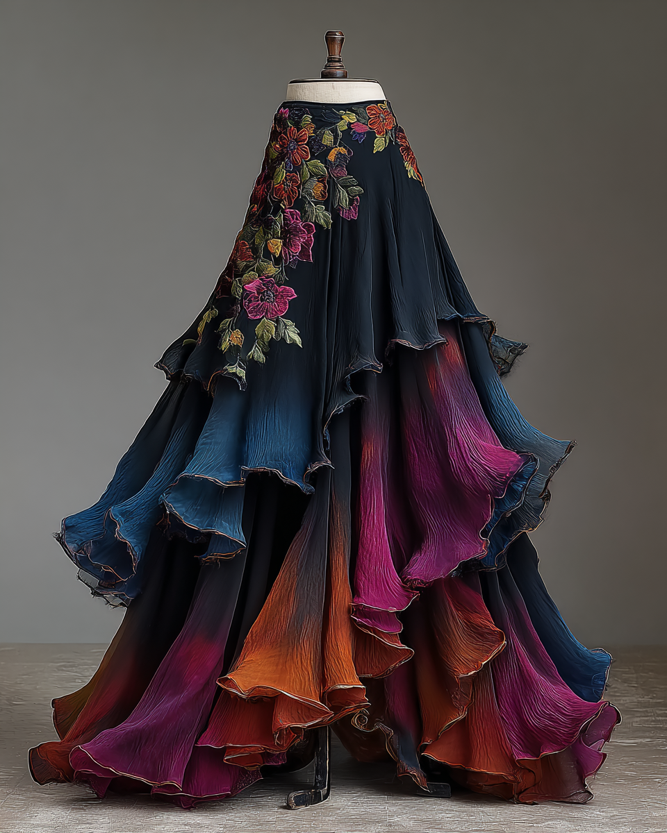 Elegant Patchwork Ruffle Skirt c99d