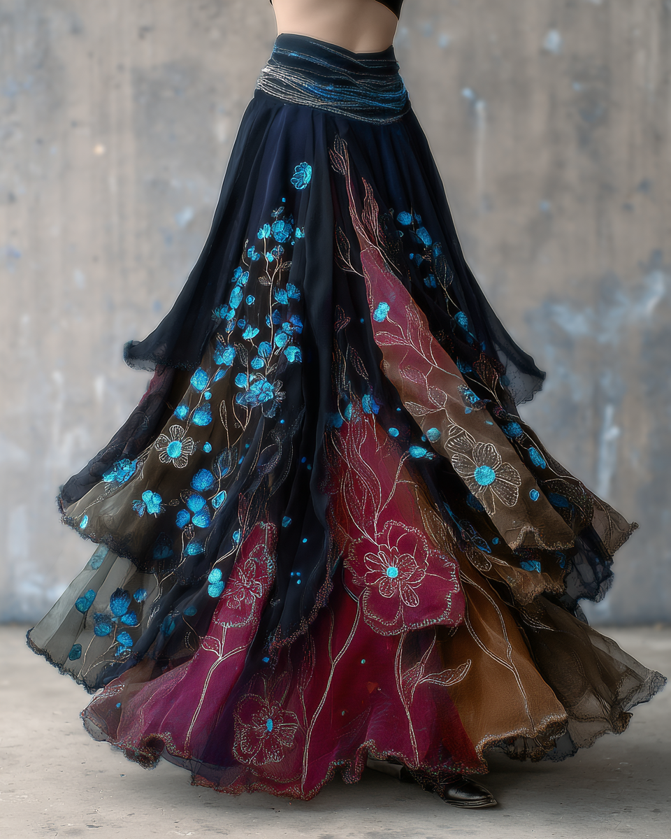 Elegant Patchwork Ruffle Skirt 24e3