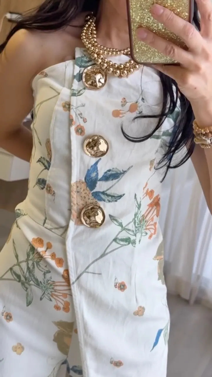 Floral Print Sleeveless Overlay Wide Leg Jumpsuit