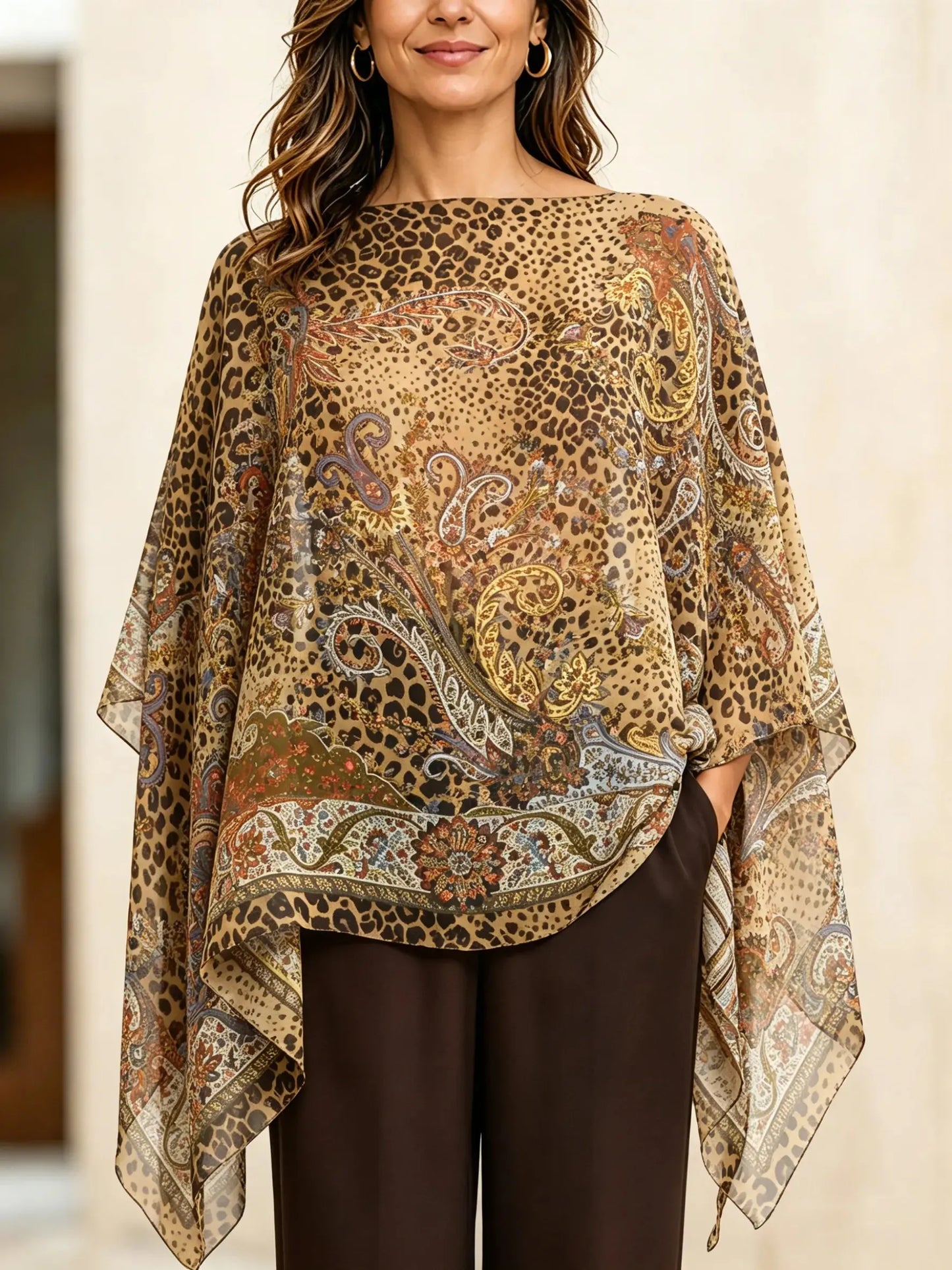 Women's Vintage Leopard Poncho Blouse