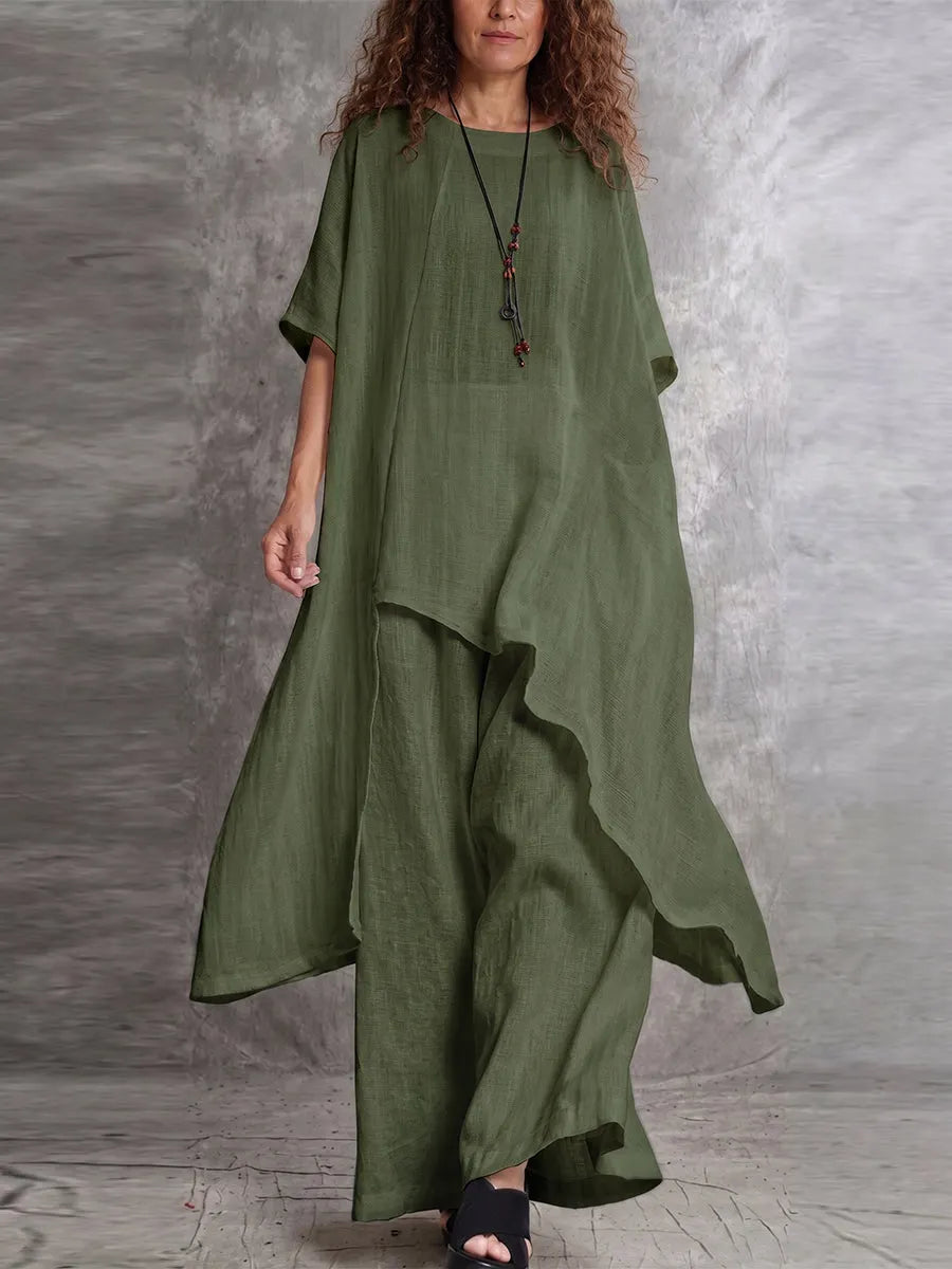 Casual Long Top And Pants Two-piece Set
