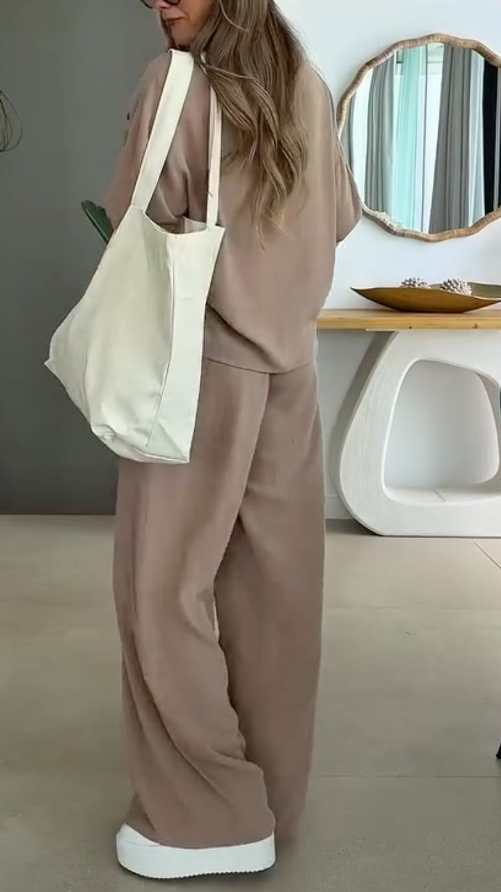 Beige Linen-Blend Two-Piece Co-Ord Set