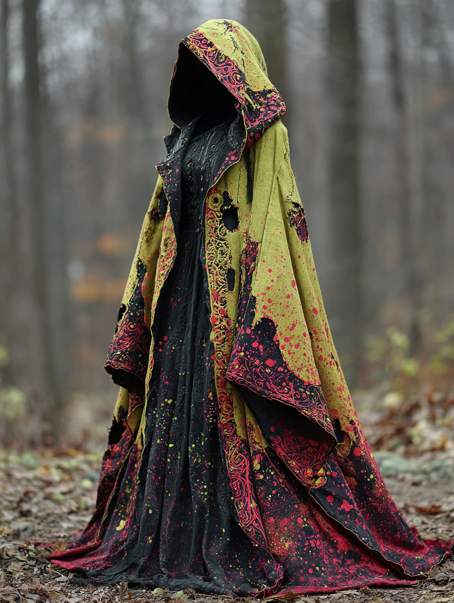 WOMEN'S HALLOWEEN PARTY CONTRAST COLOR LOOSE WIDE SLEEVE CAPE CAPE DRESS 6a62