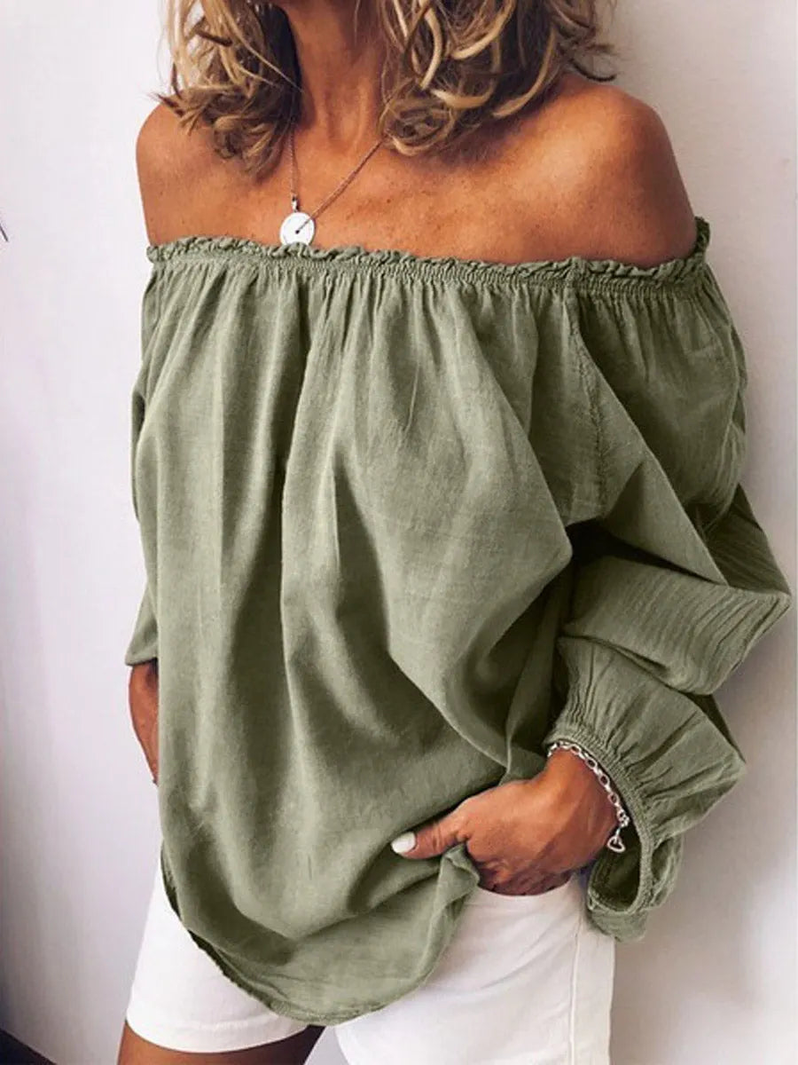 Women's Solid Color Loose Off-shoulder Art Casual Stylish Cotton Linen Shirt