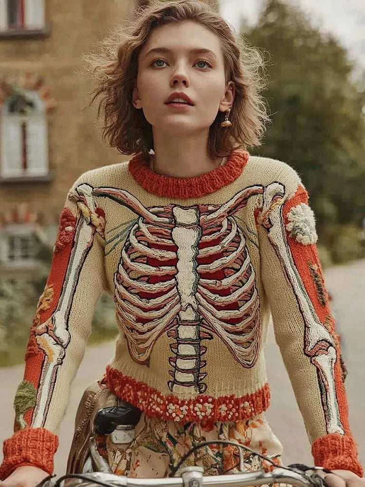Vintage Halloween Anatomy Art Chunky Knitted Sweater