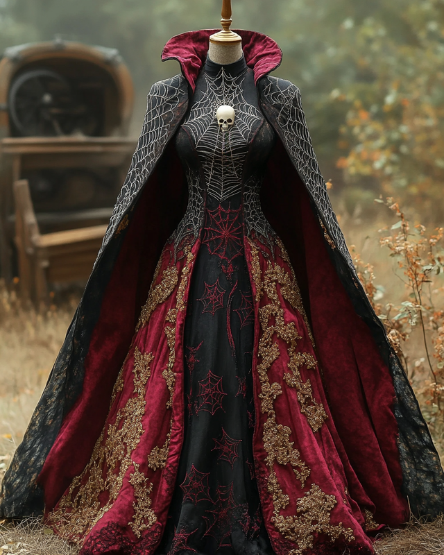Women's Halloween Contrast Cape Dress 82b2
