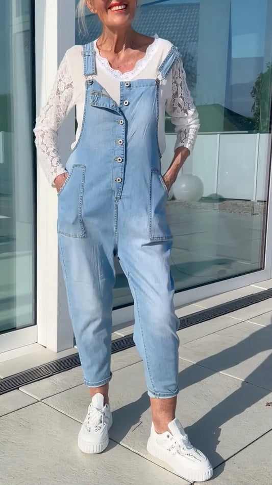 Light Wash Denim Overall Jumpsuit
