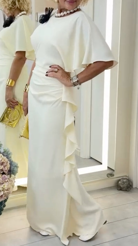 Cape-Sleeve Ruched Maxi Dress