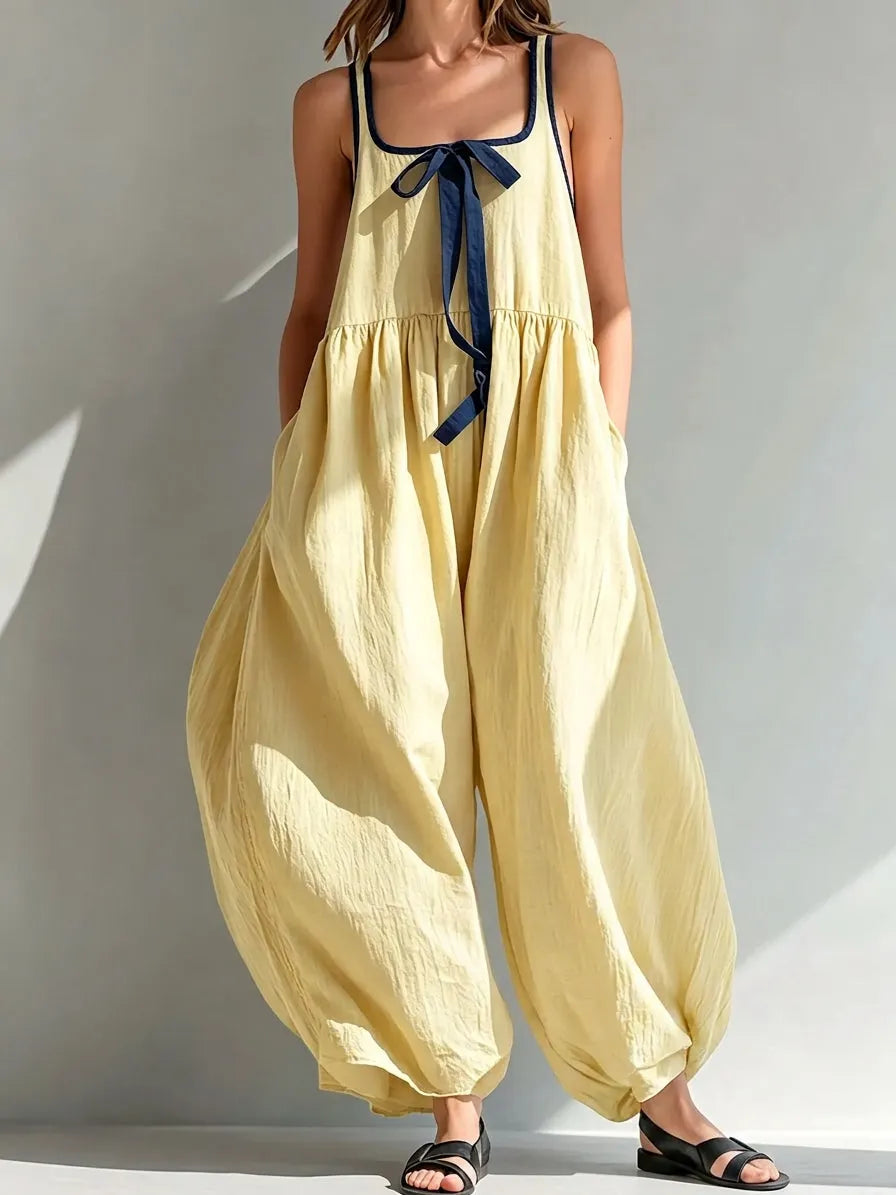 Women's Yellow Contrast Tie Harem Jumpsuit