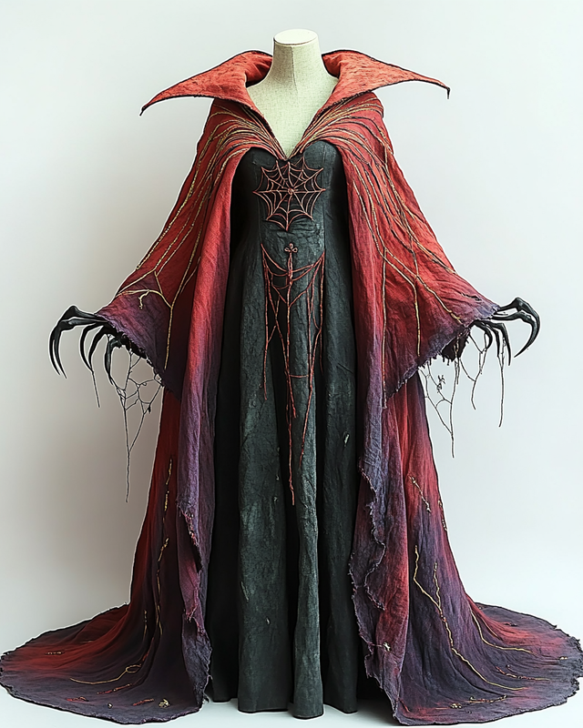 Women's Halloween Bat Wing Sleeve Contrast Color Exaggerated Cape Dress 33fa
