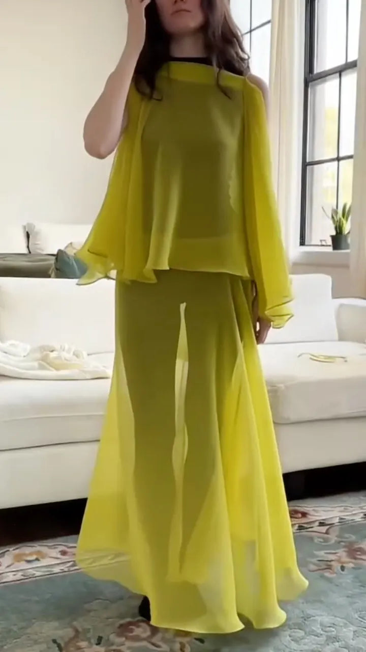 Bright Yellow Sheer Chiffon Co-Ord Set
