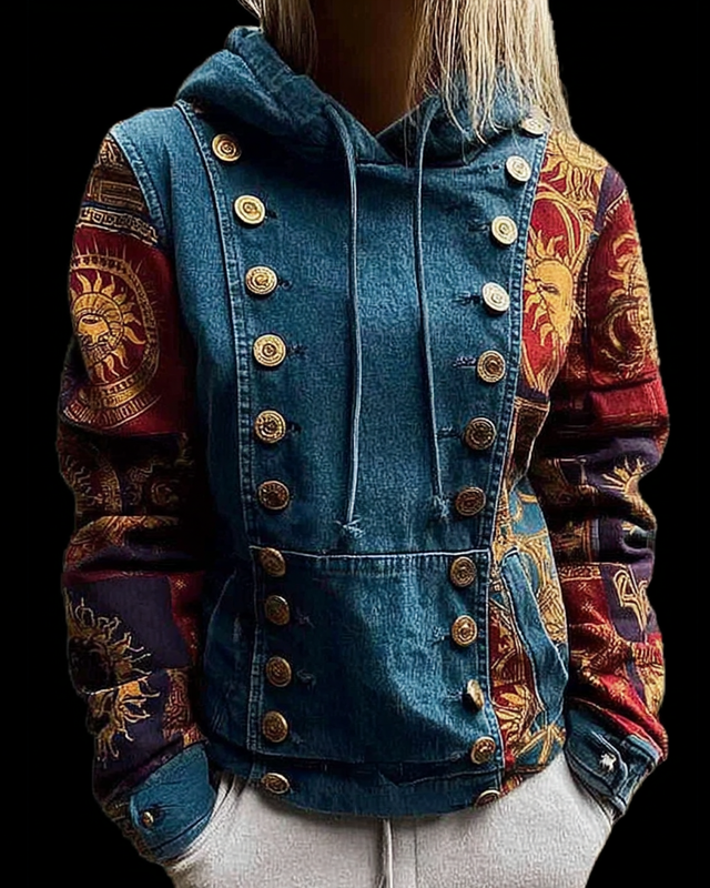 Vintage Star and Moon Denim Splicing Sweatshirt fa60