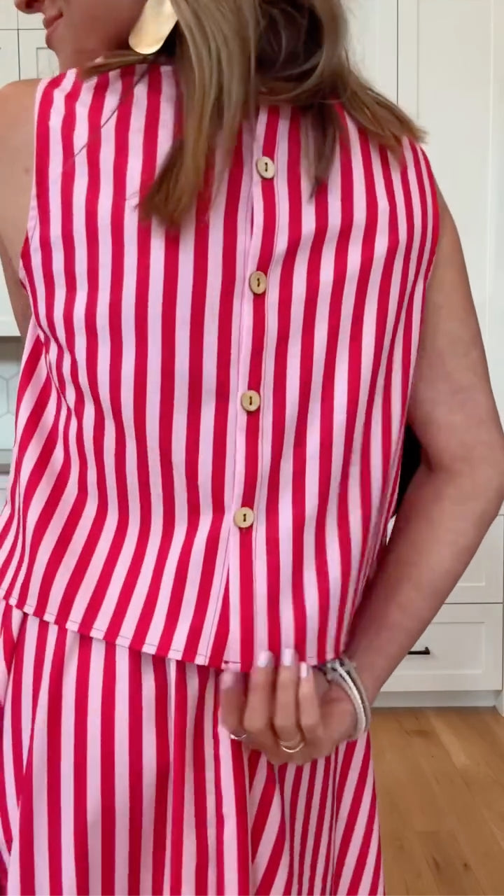 Stripe Sleeveless Two Piece Midi Skirt Set