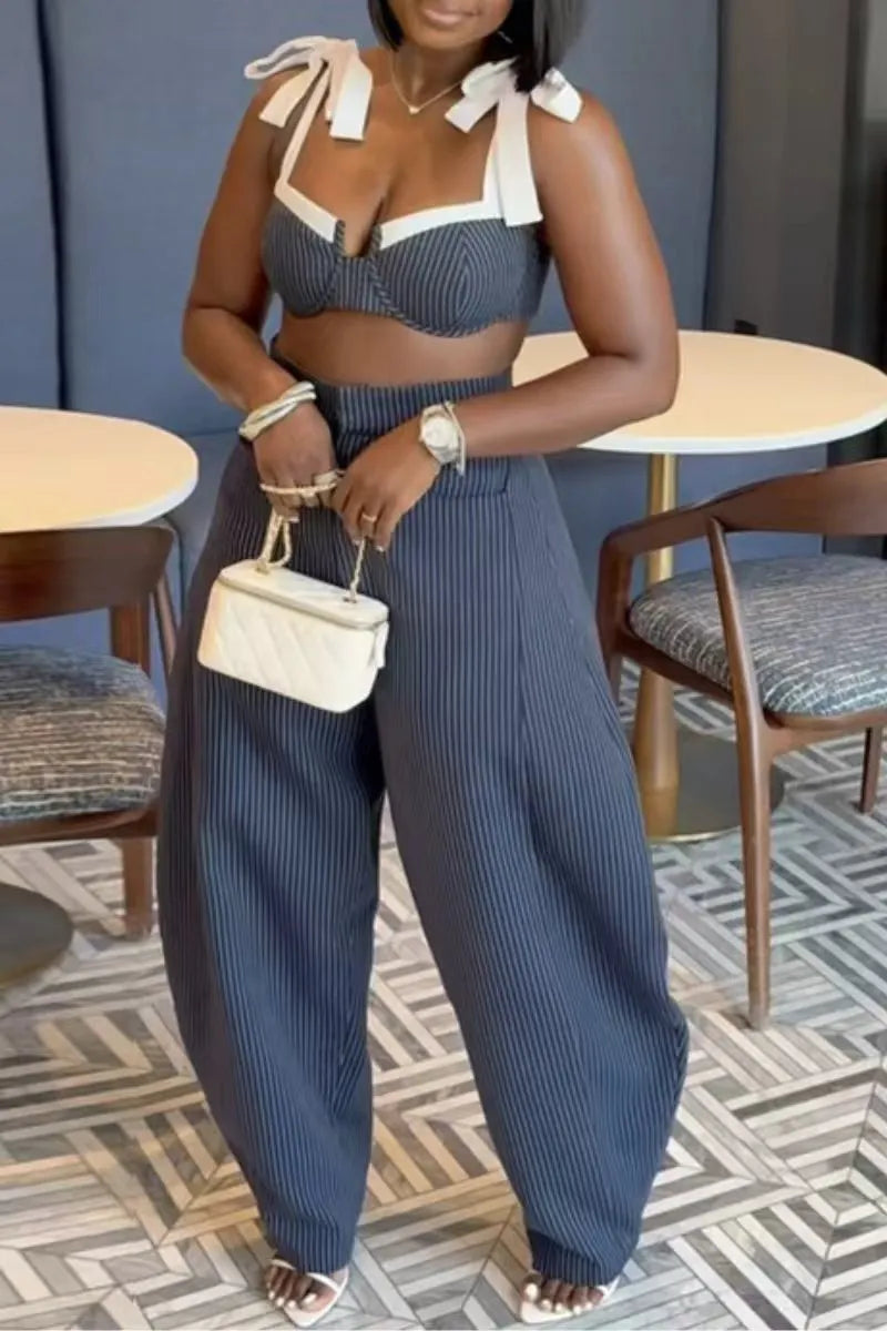 Striped Bow Top & Bottom Co-Ord Set