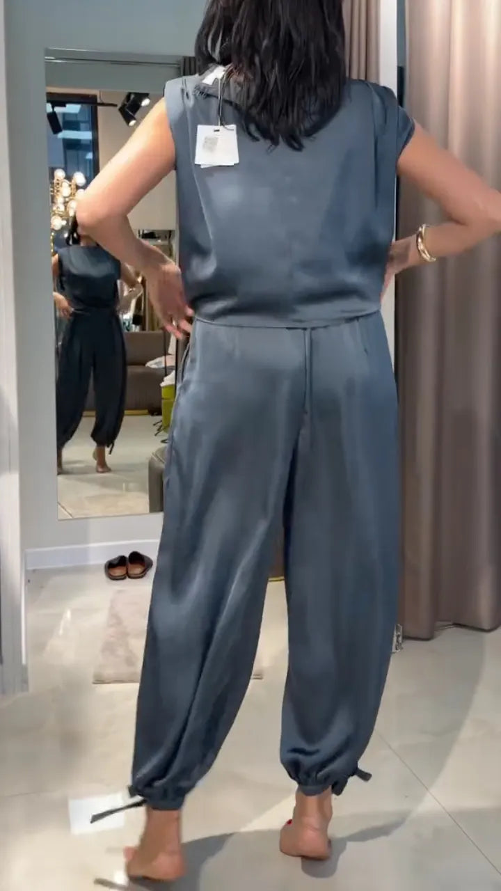 Satin Sleeveless Top & Harem Pants Co-Ord Set