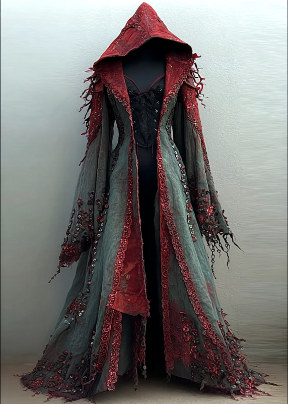 Women's Halloween exaggerated contrasting color cape dress 7777