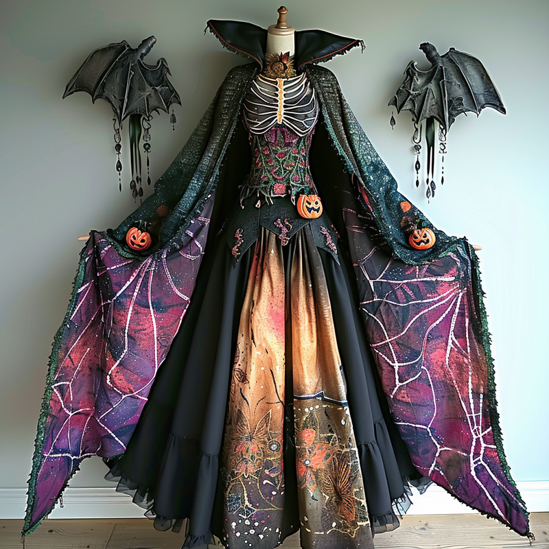 WOMEN'S HALLOWEEN PARTY CONTRAST COLOR LOOSE WIDE SLEEVE CAPE DRESS 2948