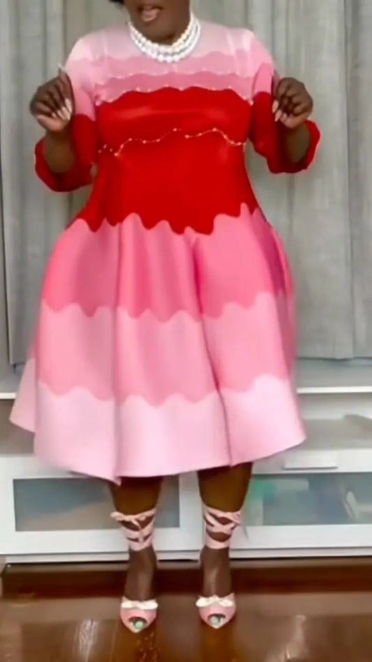 Color Block Ruffled Midi Dress