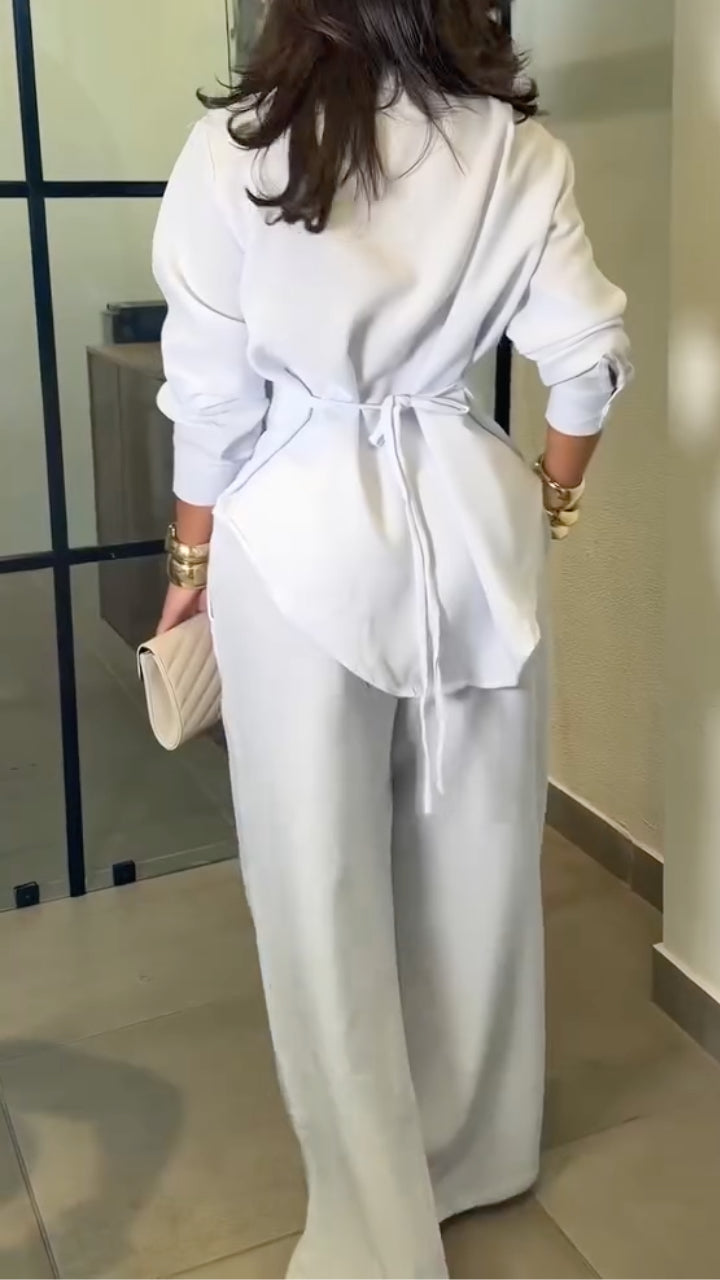 Oversized Open Shirt & Pleated Wide Leg Trousers Set