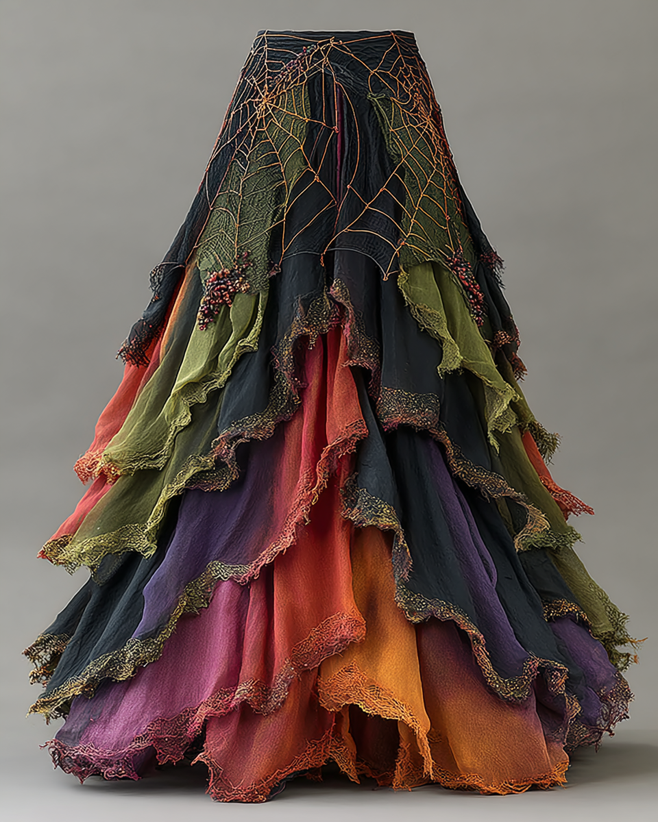 Elegant Patchwork Ruffle Skirt 47e3