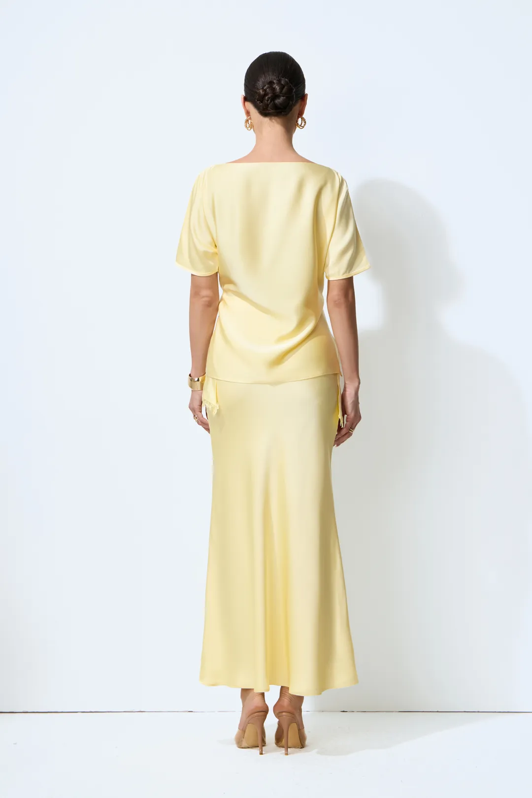 Elegant Yellow High Waist Long Dress Matching Set
