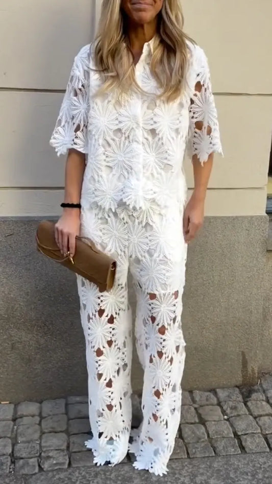 White Floral Lace 2-Piece Set