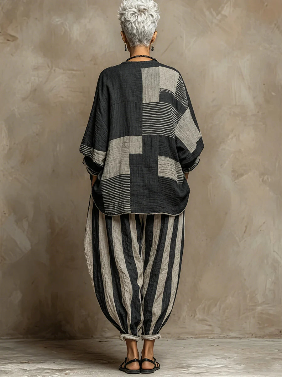 Patchwork Top & Casual Pants Co-Ord Set