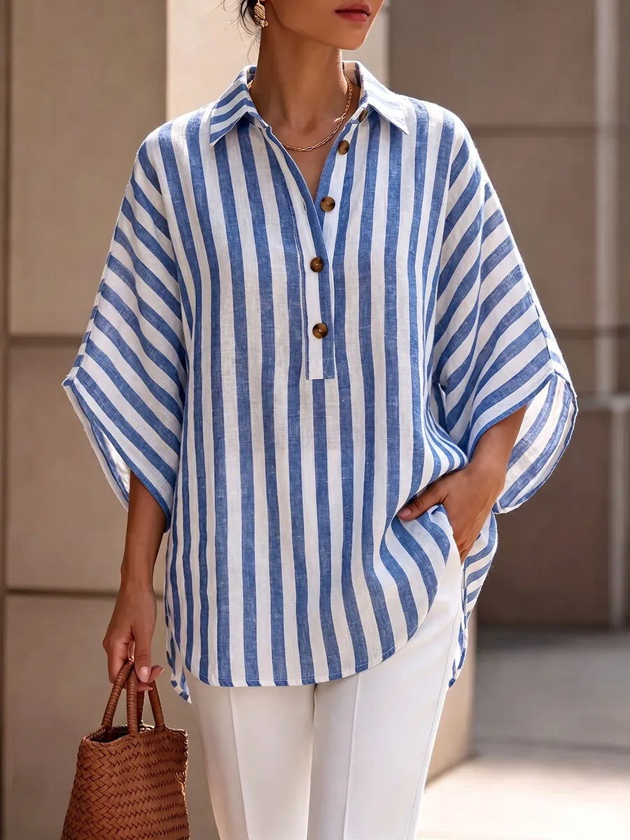 Relaxed Artful Tailoring Striped Cotton-linen Shirt