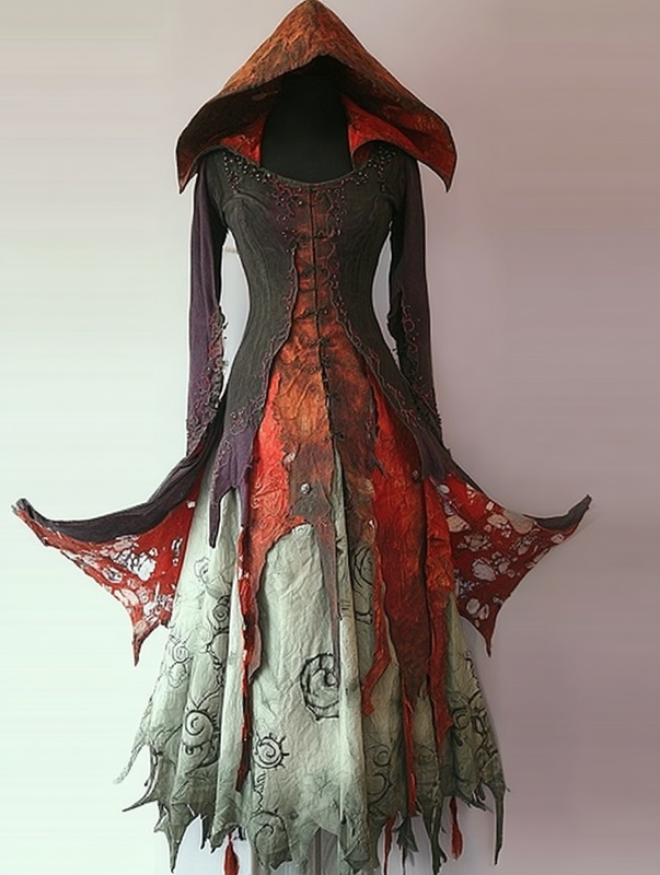 Women's Halloween exaggerated contrasting color cape dress 11e0