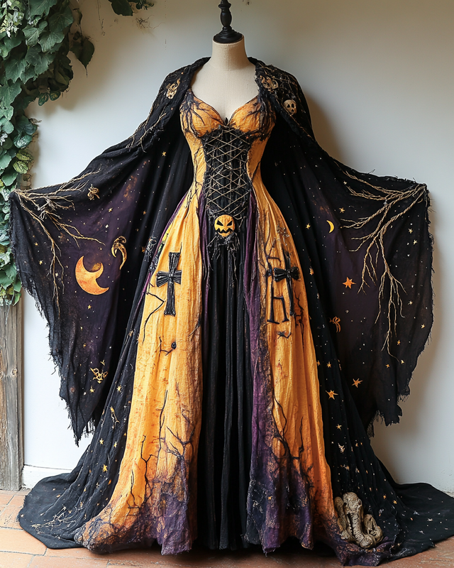 Women's Halloween Bat Wing Sleeve Contrast Color Exaggerated Cape 7adf