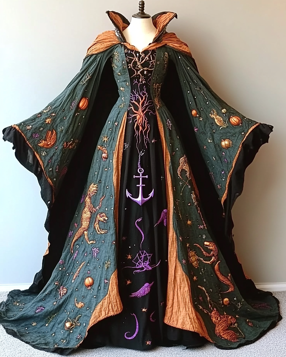 Halloween Theme Party Dark Loose Anchor Wide-Sleeved Cape Dress 2092