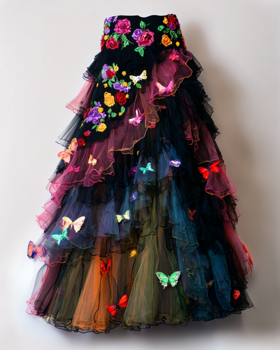 Elegant Patchwork Ruffle Skirt 163f
