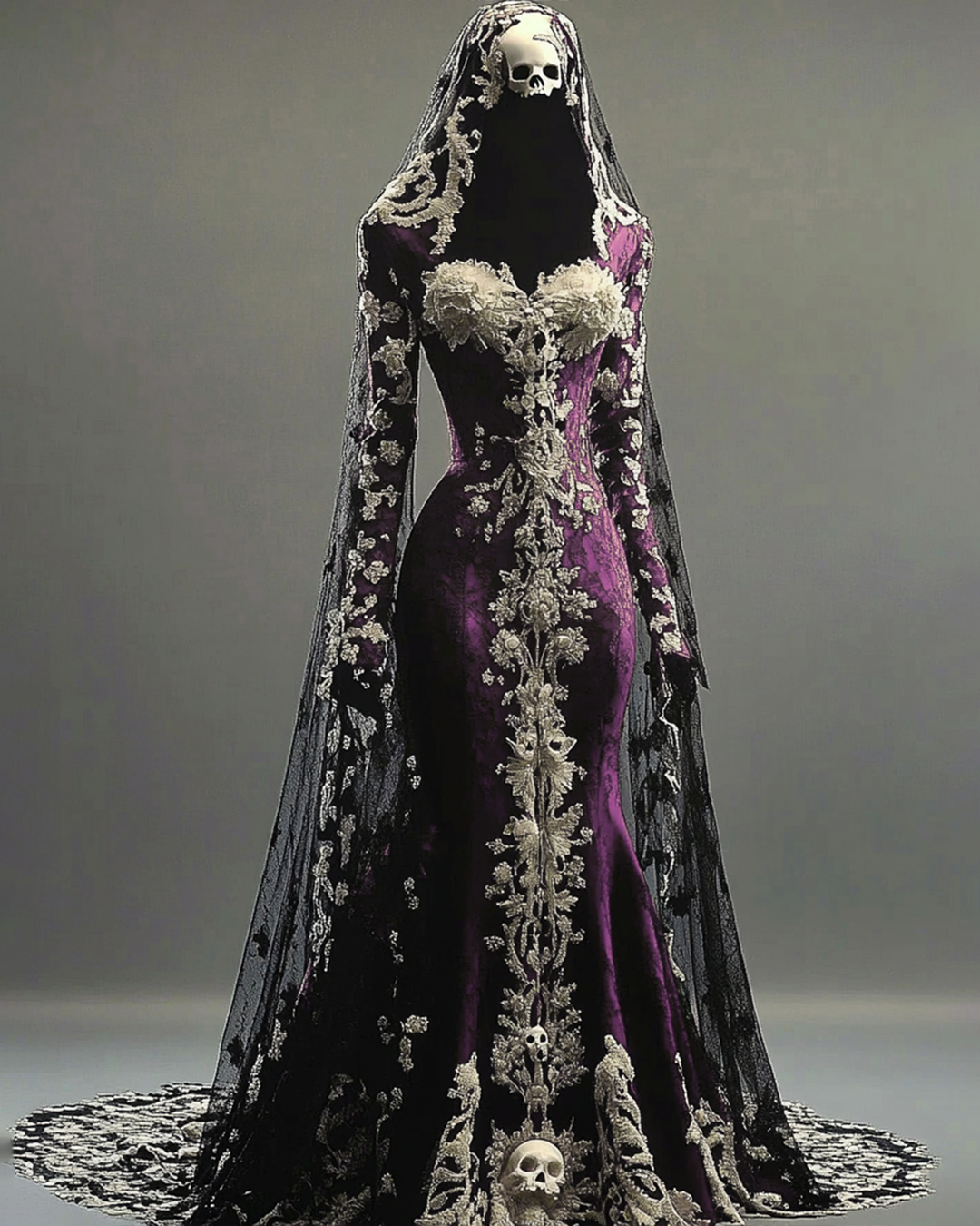 Halloween Themed Contrasting Lace Embroidered Dress 91c0
