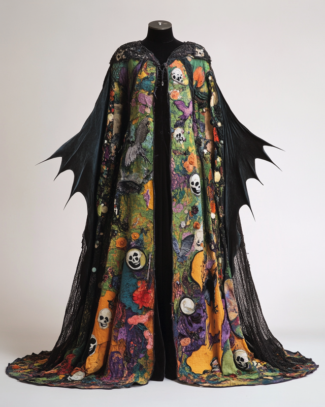 Women's Halloween Bat Wing Sleeve Contrast Color Exaggerated Cape 1761