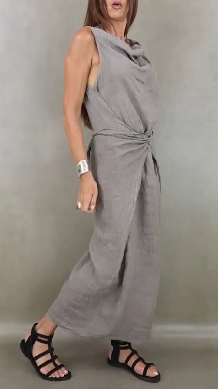 Linen Blend Sleeveless Wrap Dress