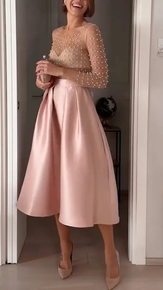 Pearl Mesh Satin Midi Party Set