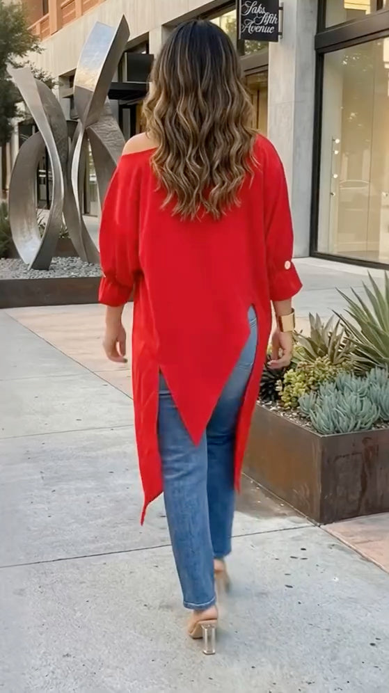 Off‑Shoulder Sheer Long Tunic
