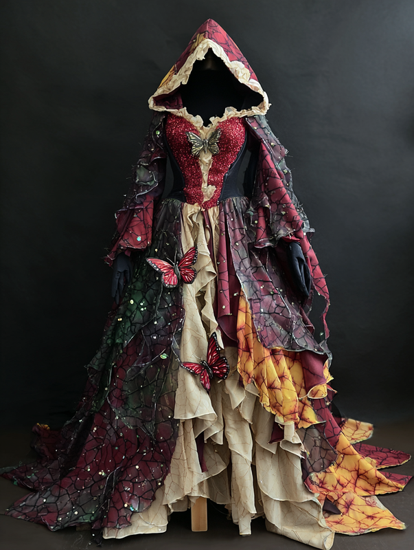 Women's Elegant Wide Sleeve Hooded Cape Dress e8d6