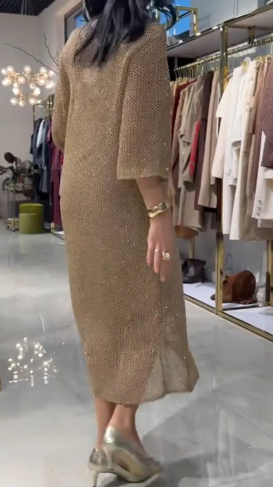 Gold Mesh Knit Dress