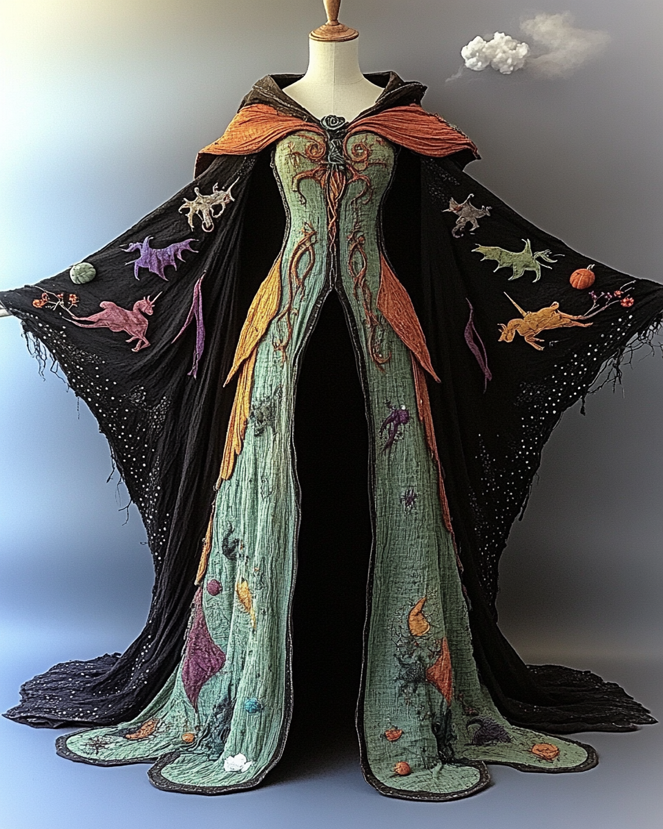 Halloween Theme Party Dark Loose Wide-Sleeved Cape Dress 062a