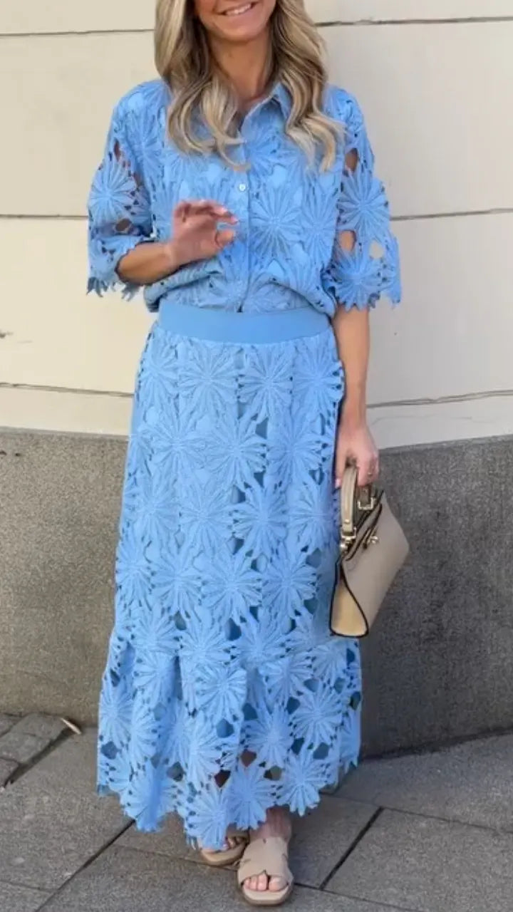 Light Blue Floral Lace Two-Piece Set