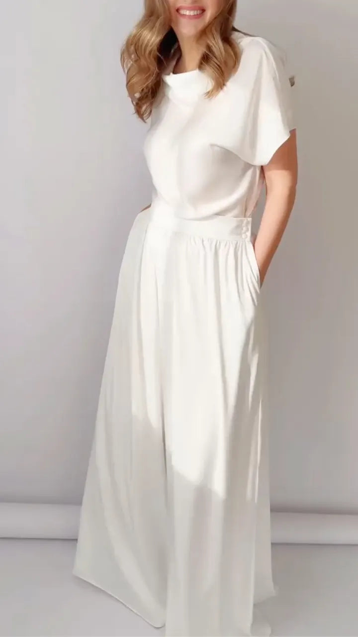 White High Waist Wide Leg Pants