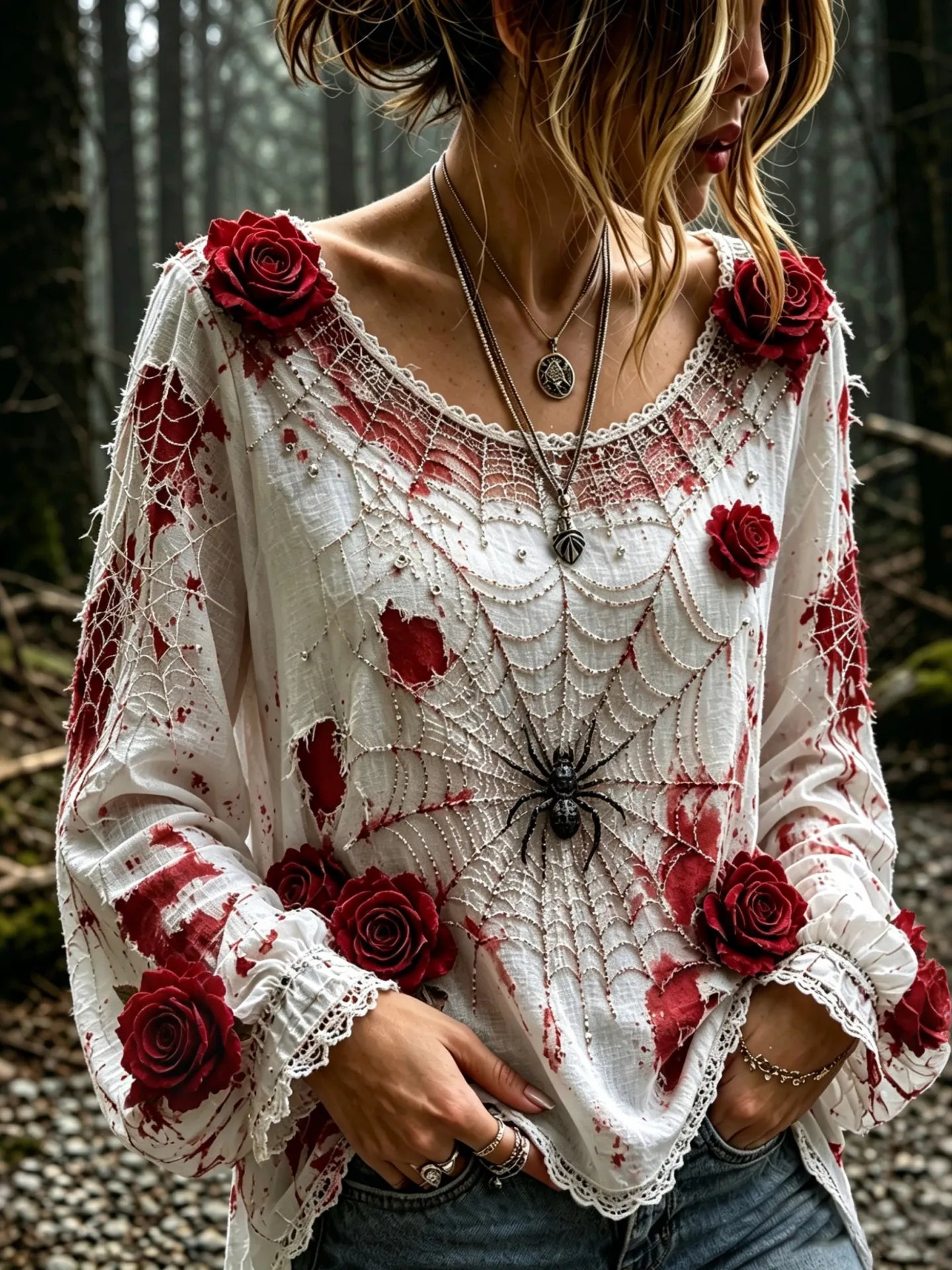 Women's Vintage Rose Linen Blend Art Long Sleeve T-shirt