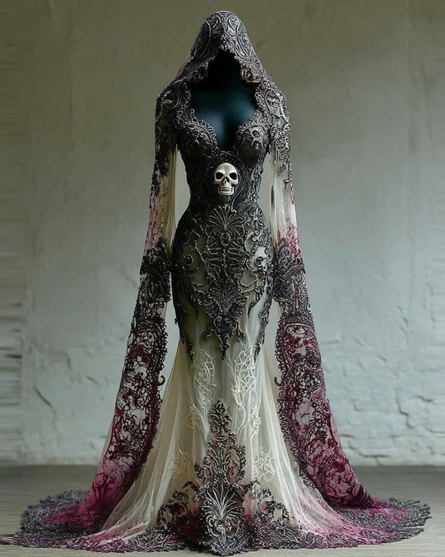 Halloween Themed Gradient Lace Patchwork Dress 3a59