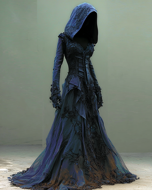 Halloween Themed Irregular Lace Embroidered Hooded Dress ad1b
