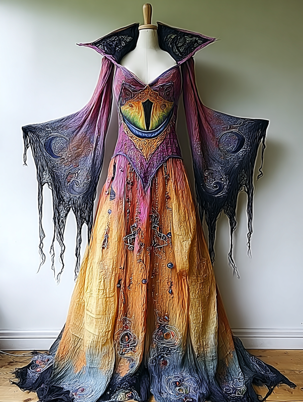 Women's Halloween exaggerated contrasting color cape dress 970f